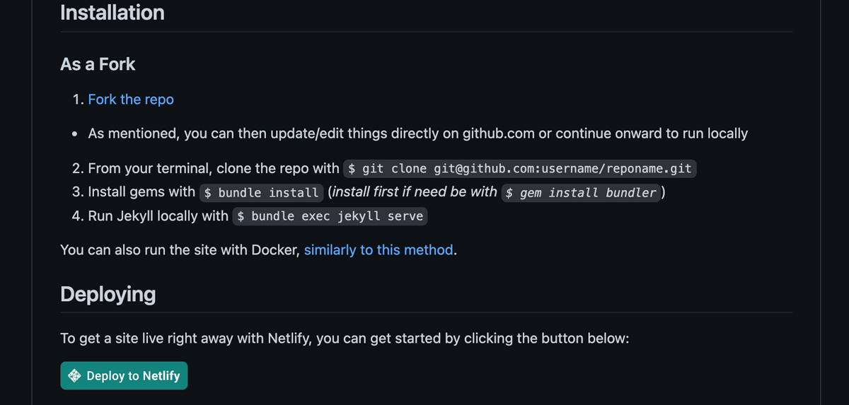 Deploy to Netlify button on GitHub repo installation steps example