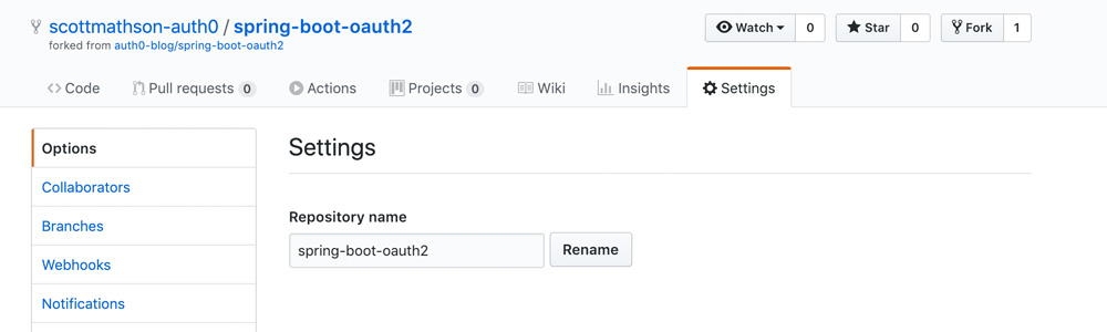 GitHub repository Settings Options panel