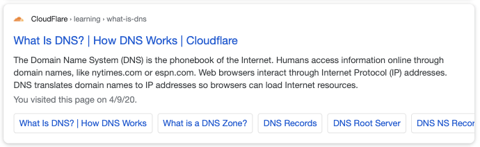 google mobile result query dns cloudflare listing site links