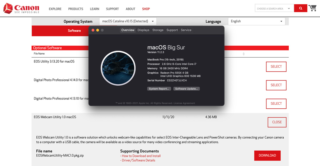 Canon EOS Webcam Utility software download on macOS