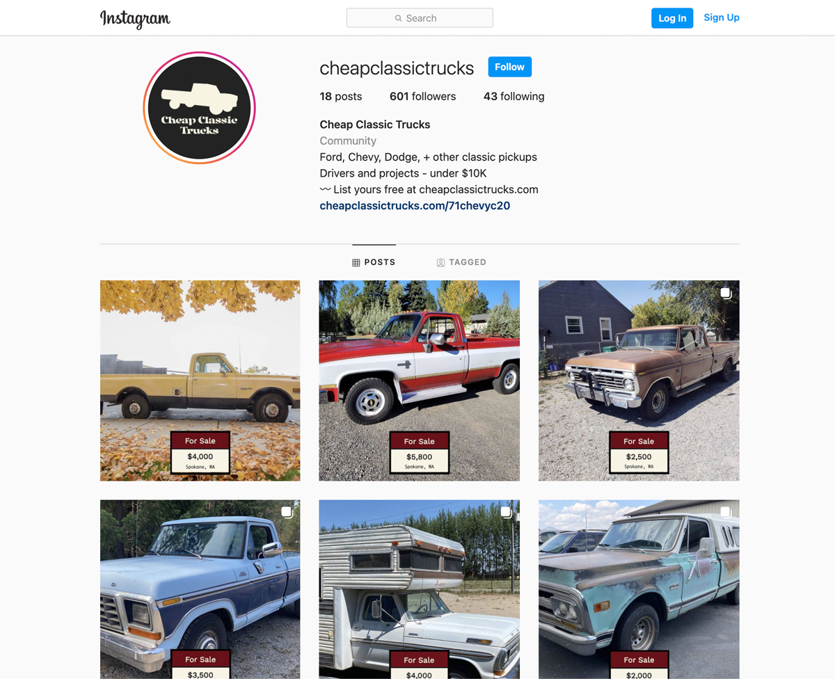 CheapClassicTrucks instagram account November 01, 2021 screenshot
