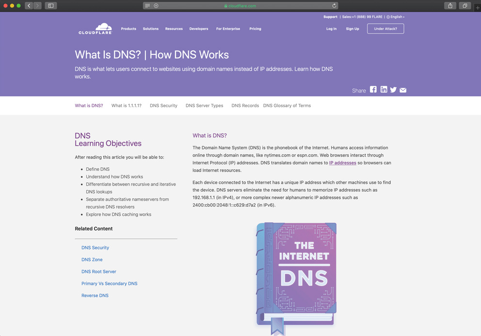 cloudflare dns content hub webpage screenshot