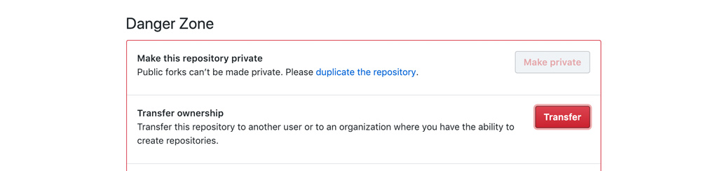 GitHub repository Settings Danger Zone - How to Transfer a repo