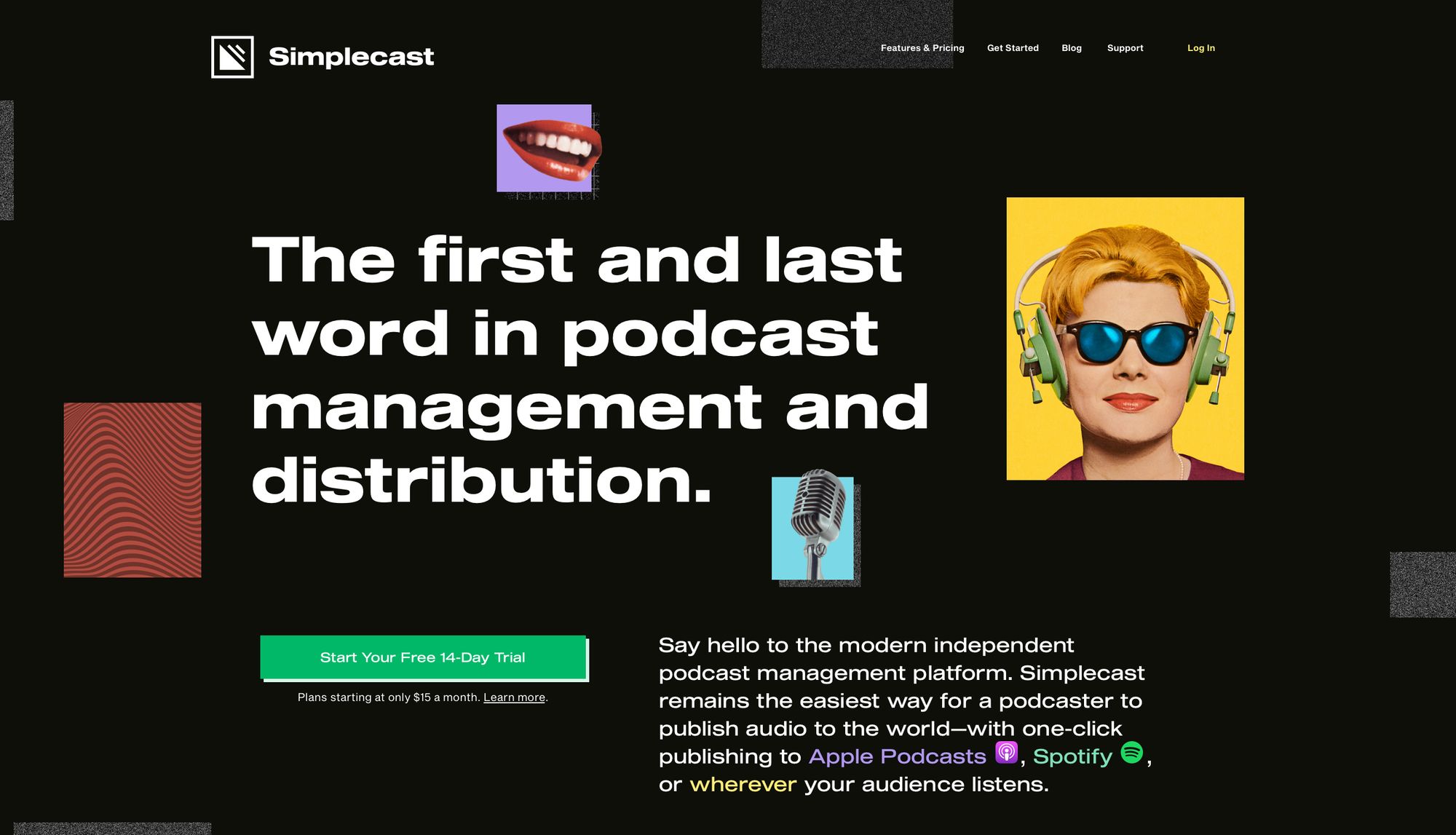 Simplecast podcast hosting website homepage