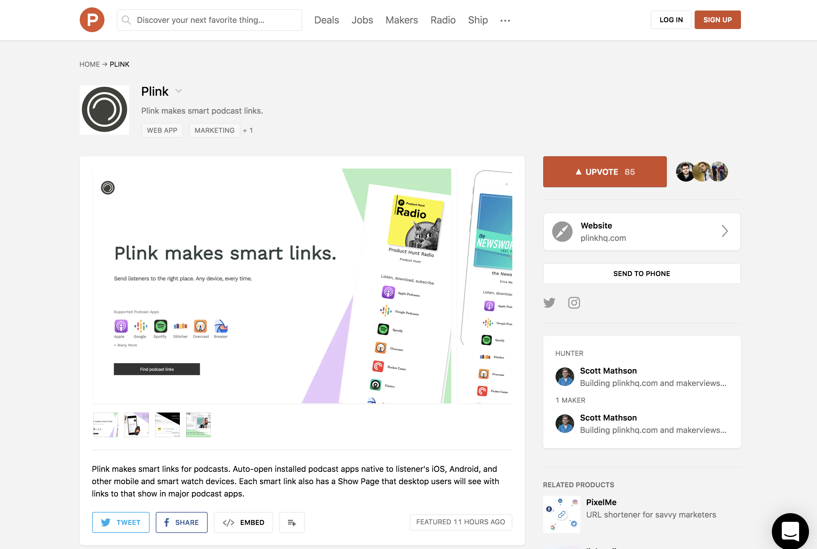 Plink on Product Hunt midday Sept. 6, 2019