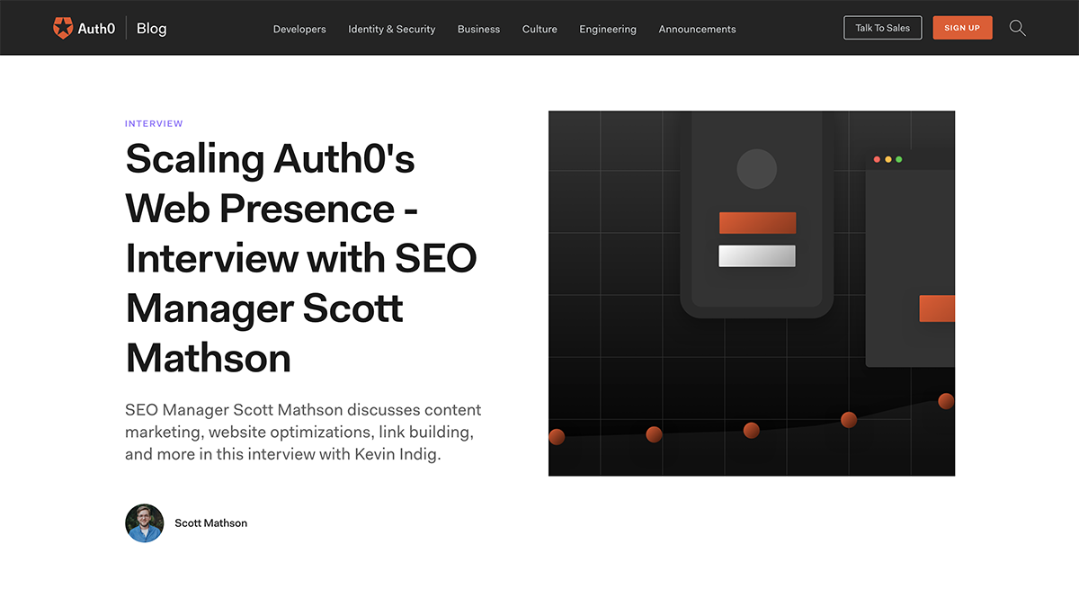 Scott Mathson SEO at Auth0 interview blog screenshot